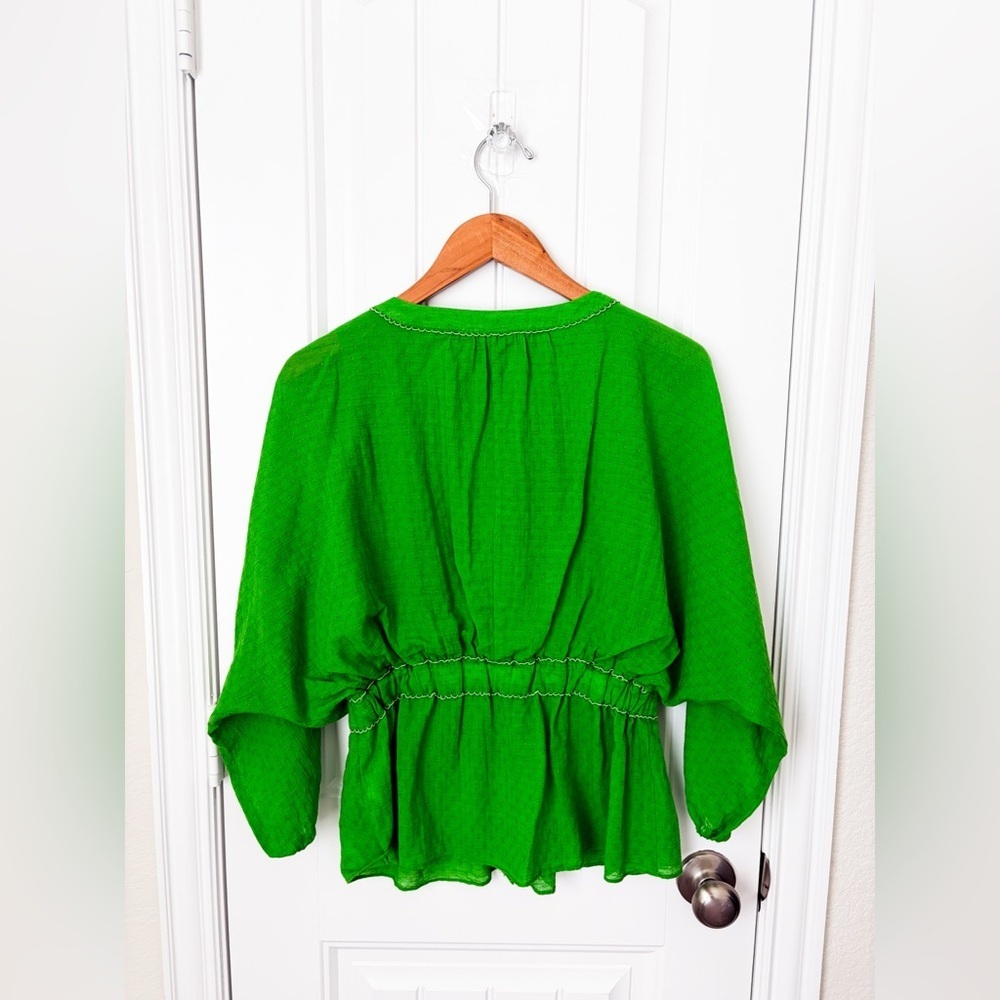 Trina Turk Green Blouse Cotton Linen Size Small - Picture 2 of 2